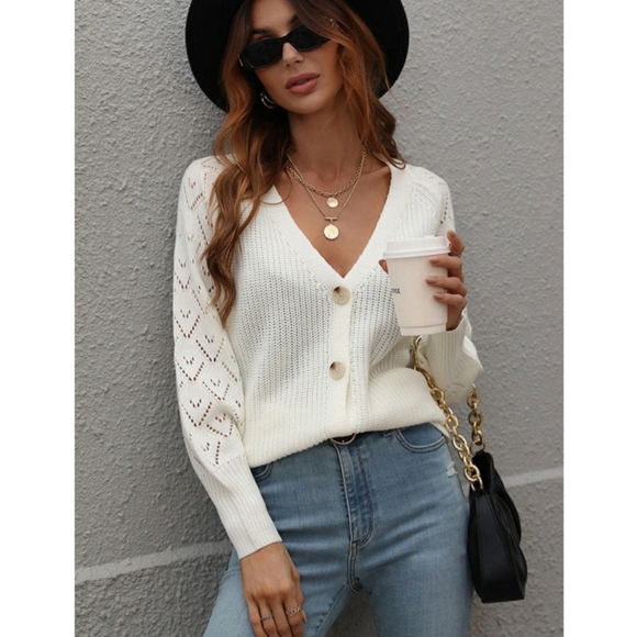 Long Sleeves White Knit Cardigan Oversized Sweater - Picture 4 of 12